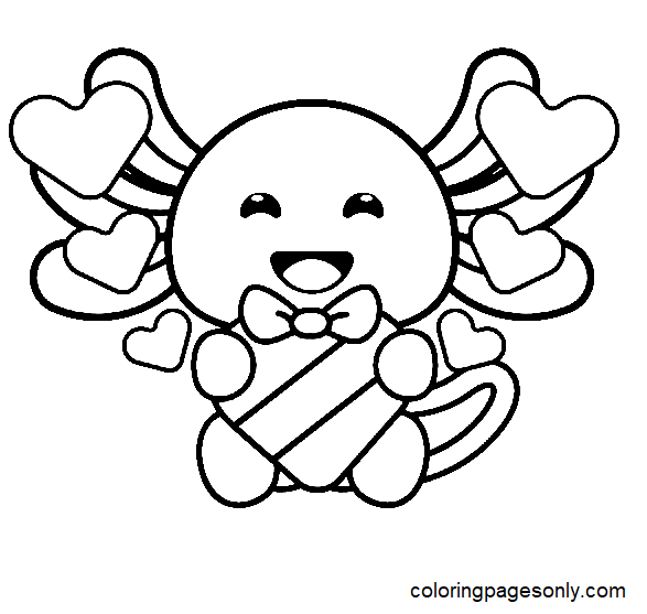 Axolotl in Valentine Day Coloring Page
