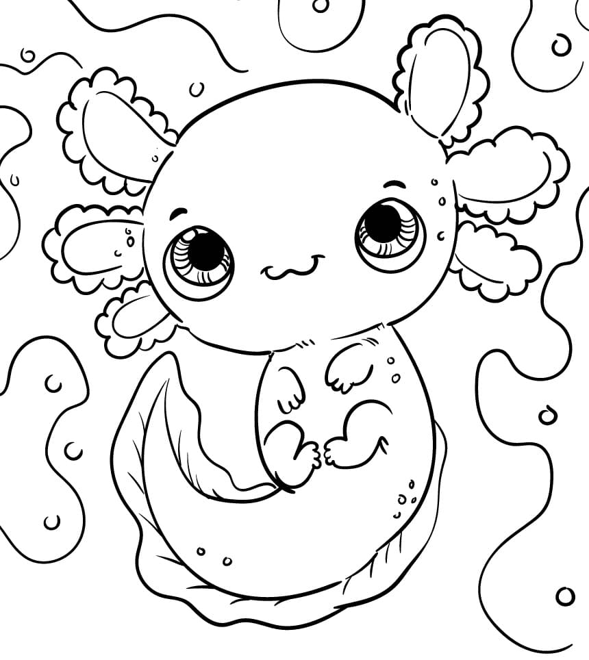 Baby Cute Axolotl Coloring Page