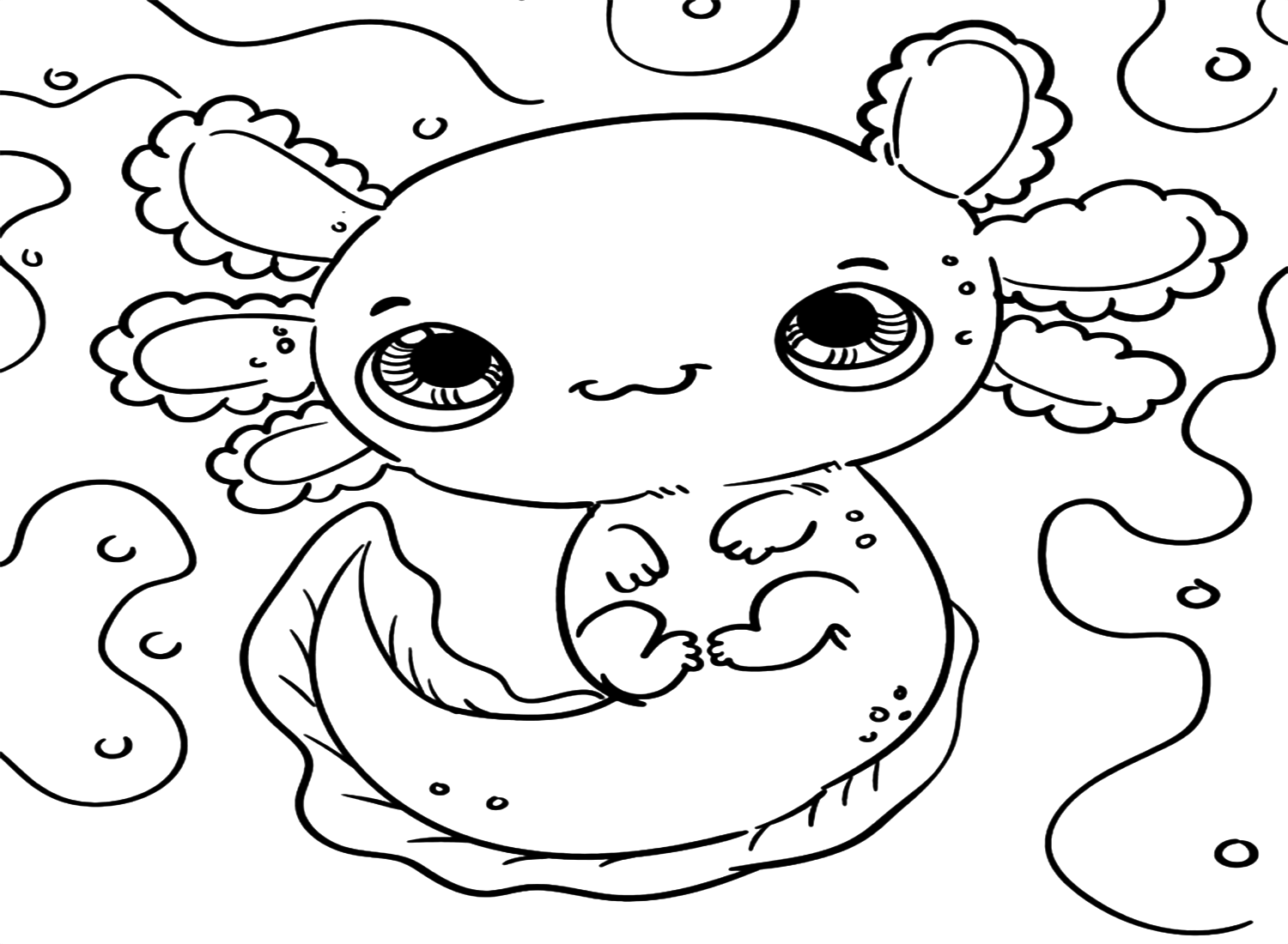Baby Cute Axolotl Coloring Pages
