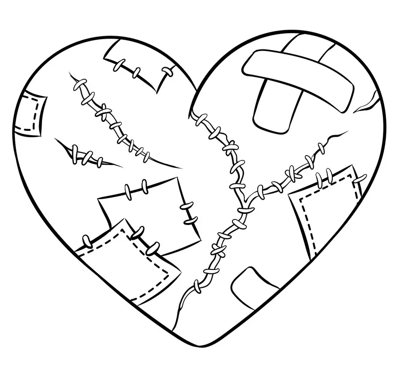 Broken Heart with Plaster Coloring Page