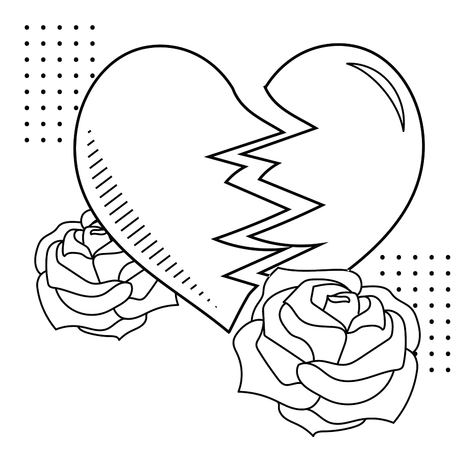 Broken Hearts and Roses Coloring Page