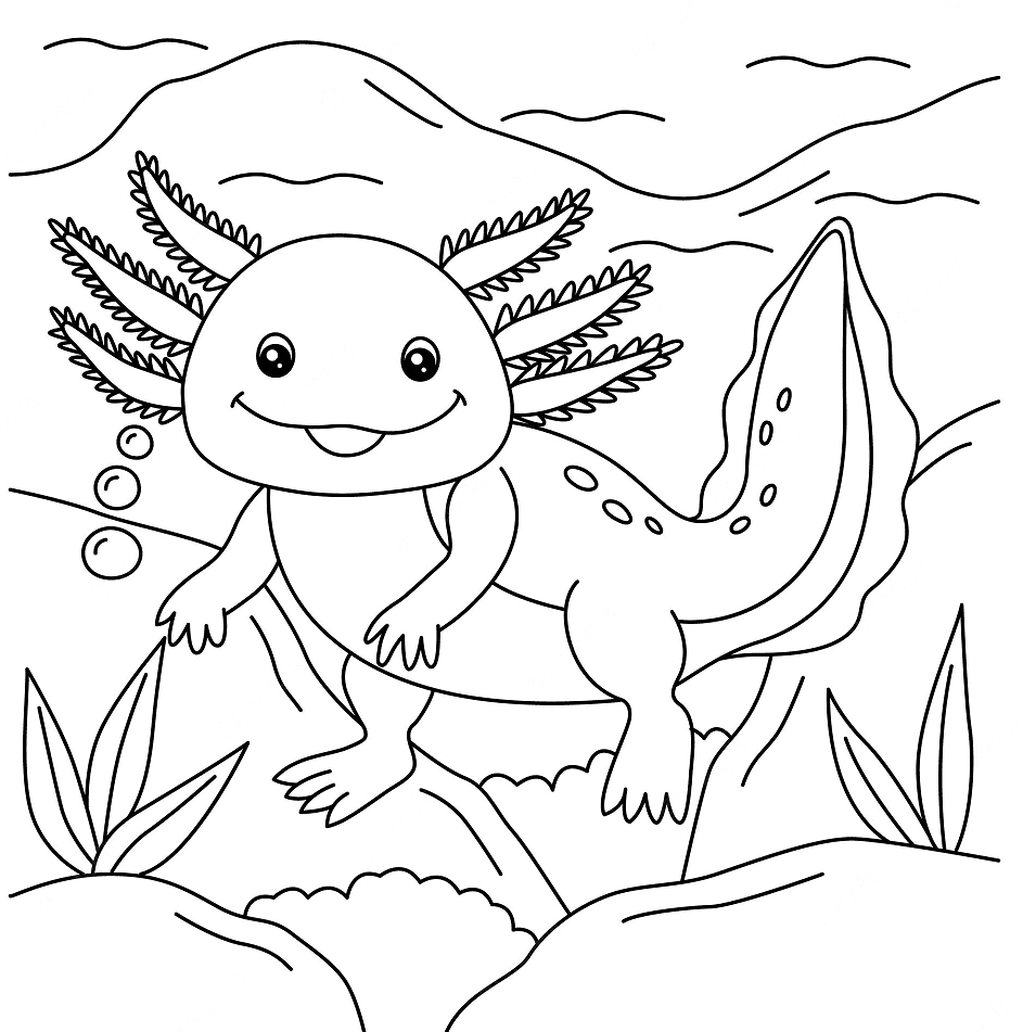 Cartoon Axolotl Smiling Coloring Pages