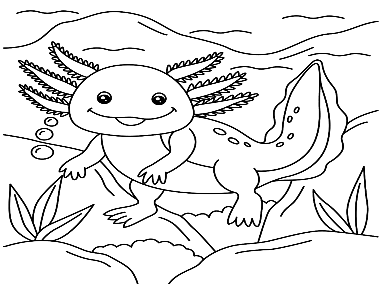 Axolotl Smiling Coloring Page
