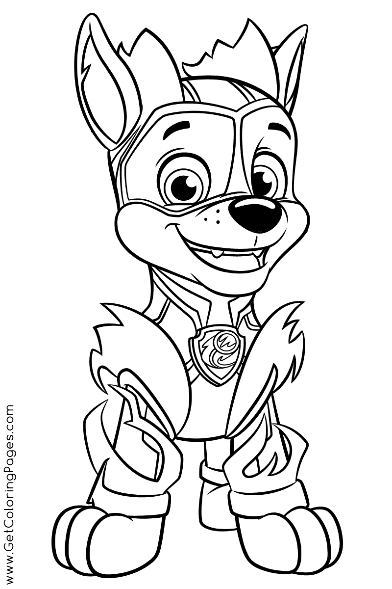 Chase from Paw Patrol Mighty Pups Coloring Pages