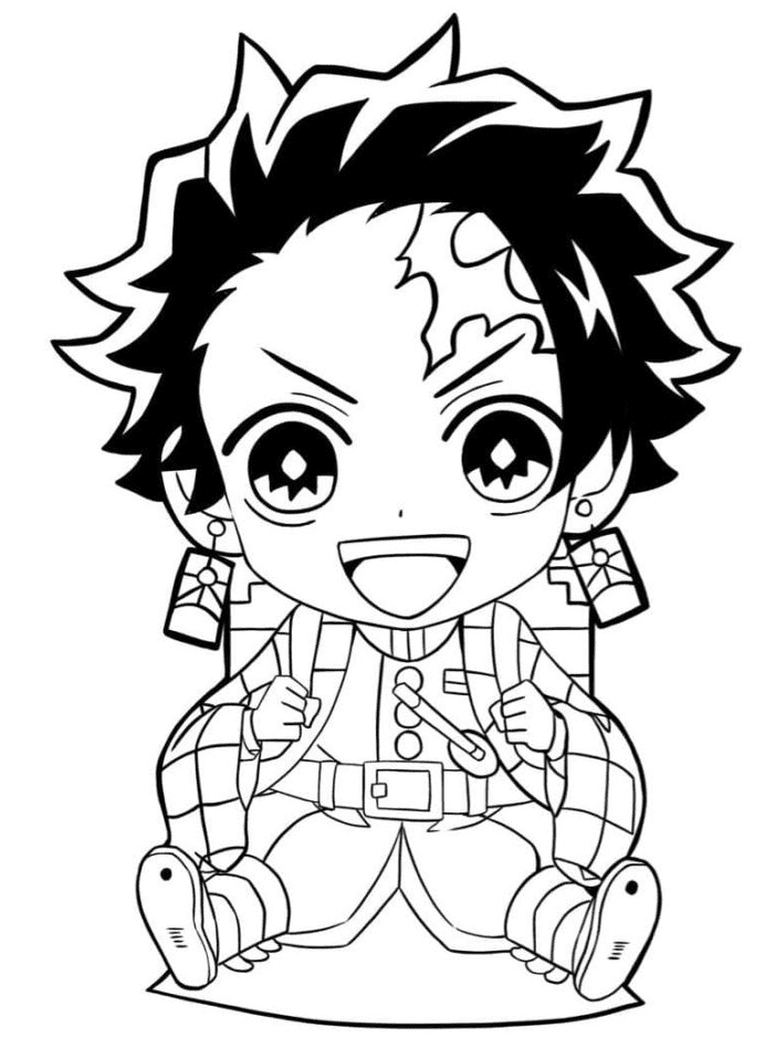 Desenhos para colorir fofos de Chibi Tanjiro - Desenhos para