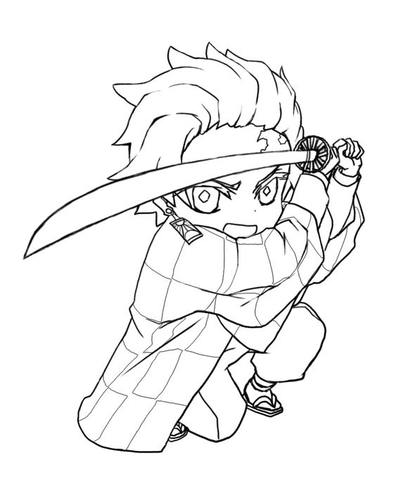 Chibi Tanjiro con espada de Tanjiro