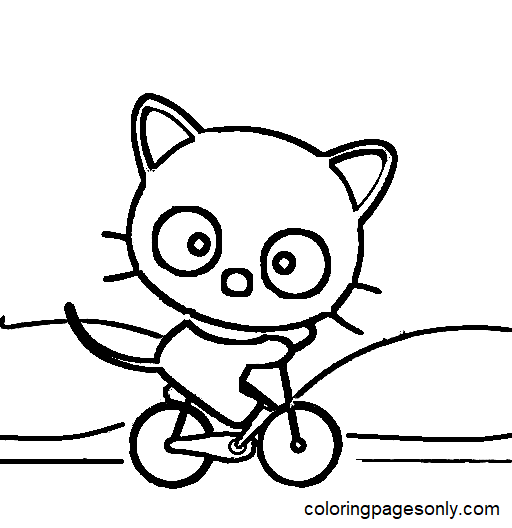 Chococat rides a Bike Coloring Page