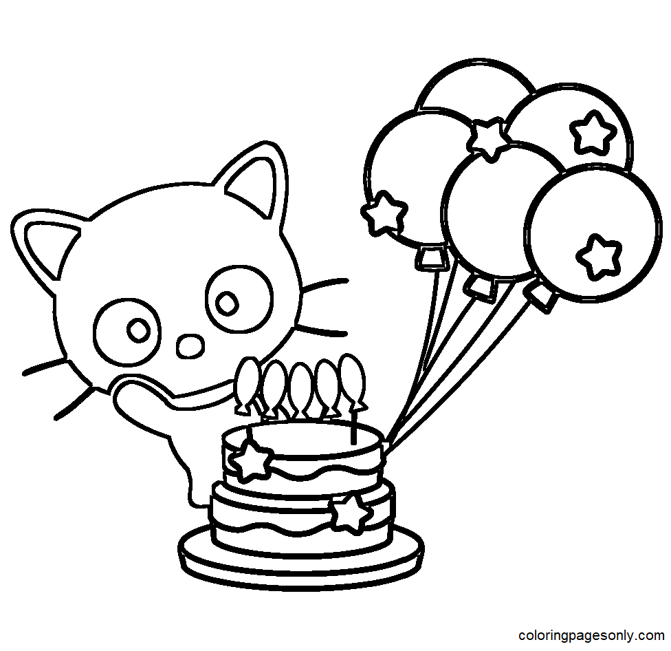 Chococat with Birthday Cake Coloring Page
