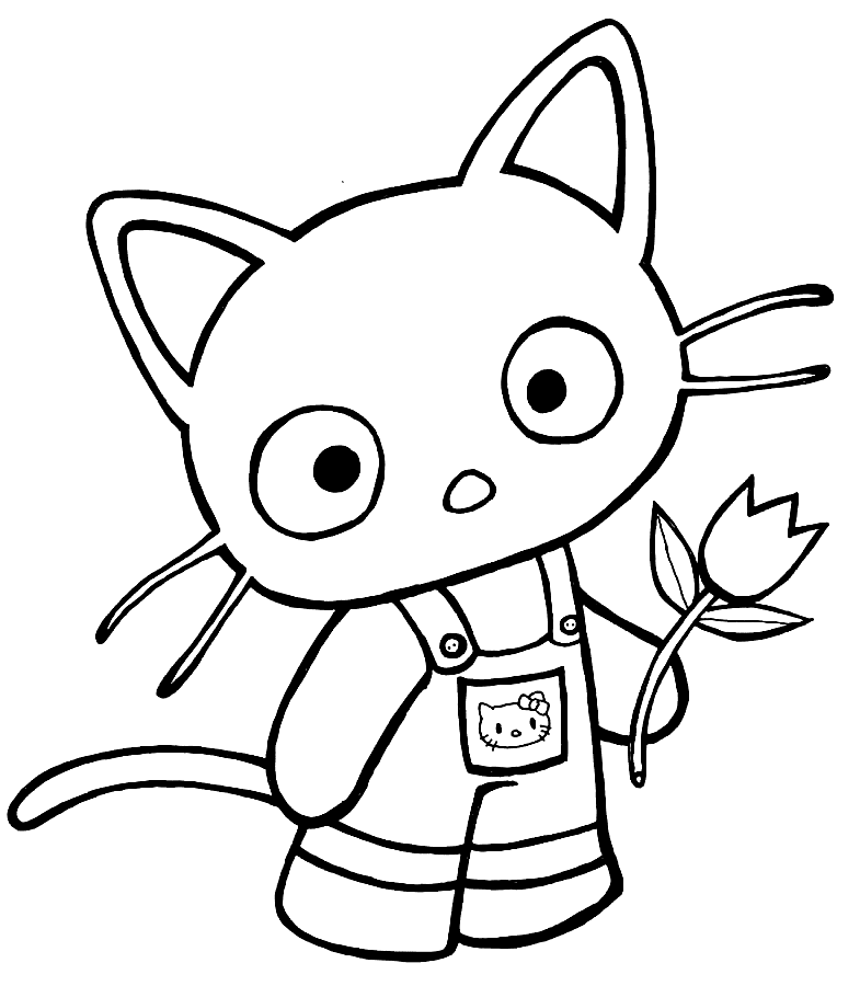 Chococat with Flower Coloring Page