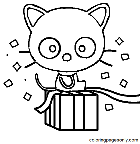 Chococat with Gift Box Coloring Page
