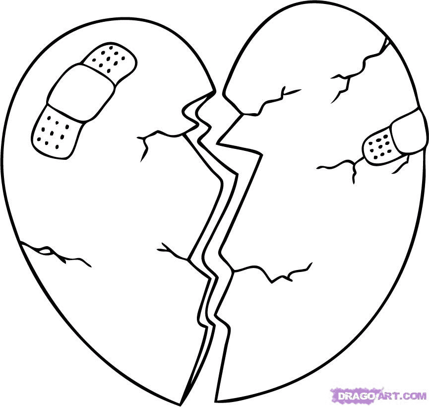 Cool Broken Heart with Plaster Coloring Page