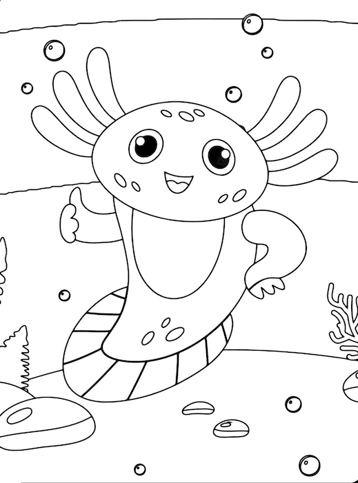Pagina da colorare di Axolotl carino per bambini