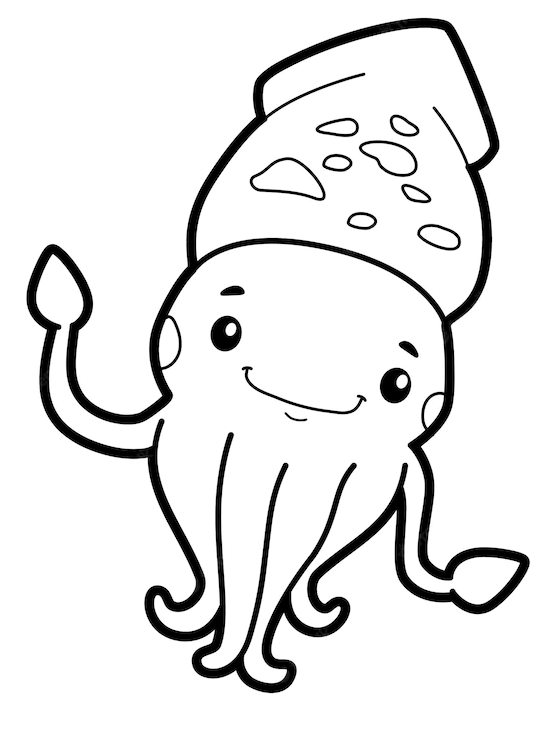 Cute Baby Squid Coloring Page