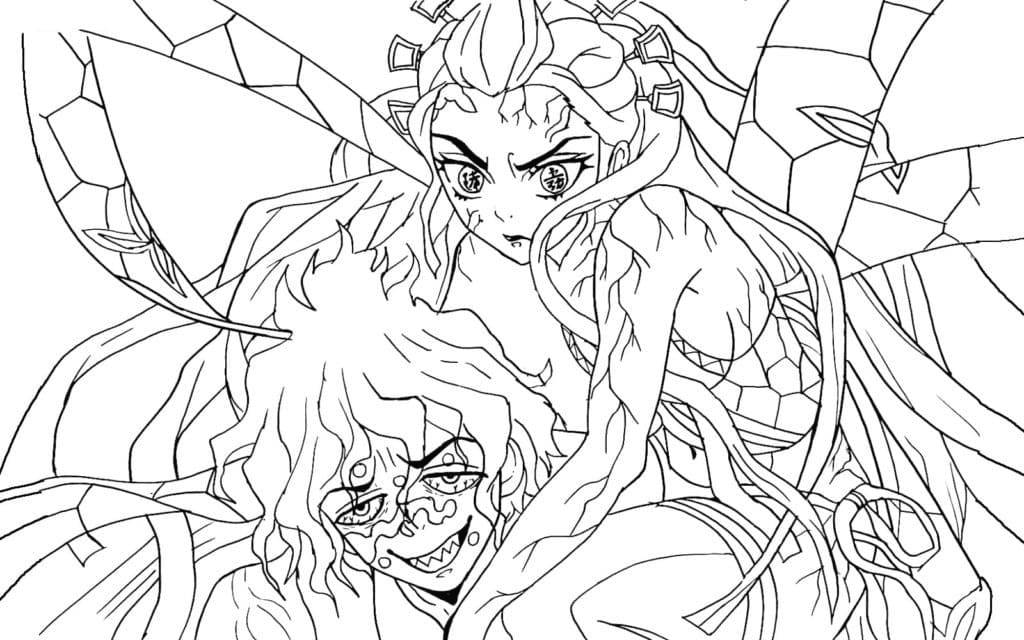 Daki and Gyutaro Demon Coloring Page