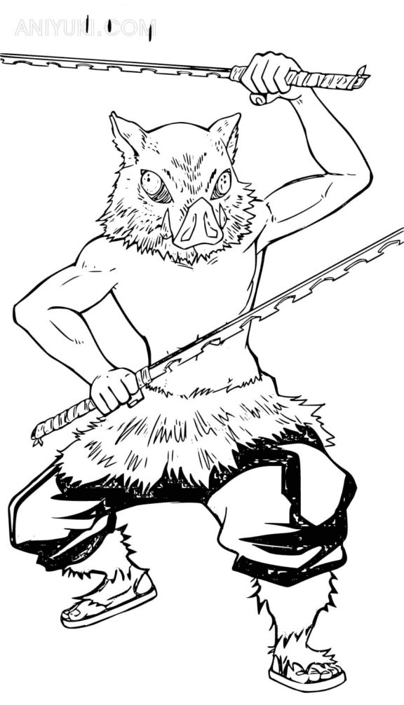 Demon Slayer Inosuke with Sword Coloring Pages