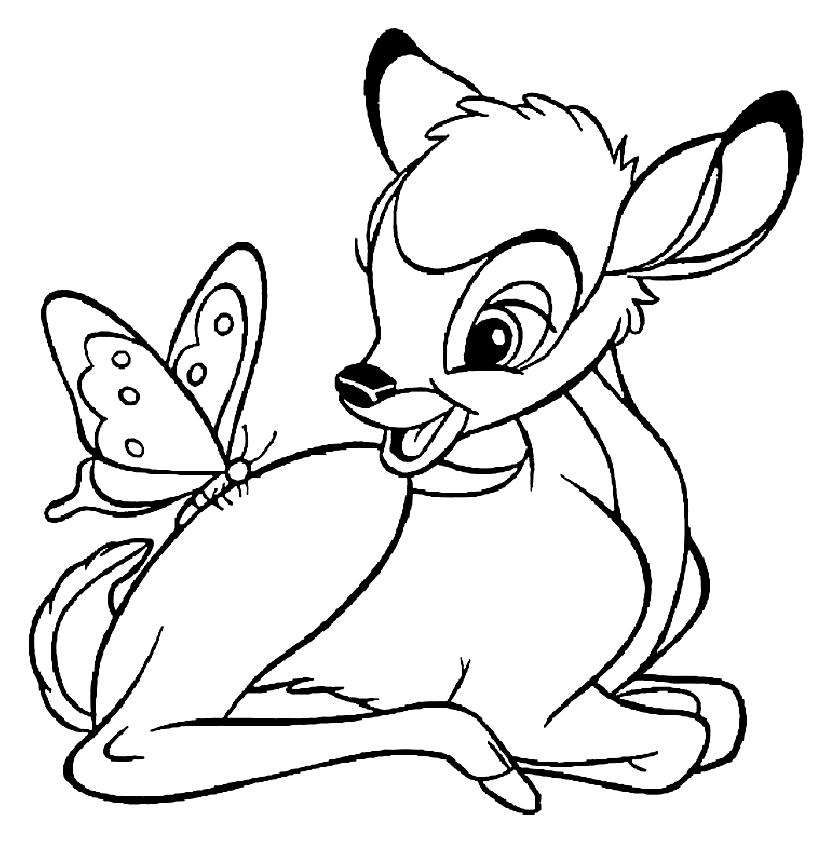 Fawn and Butterfly Coloring Pages