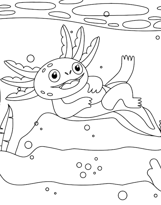 Funny Axolotl for Kids Coloring Page