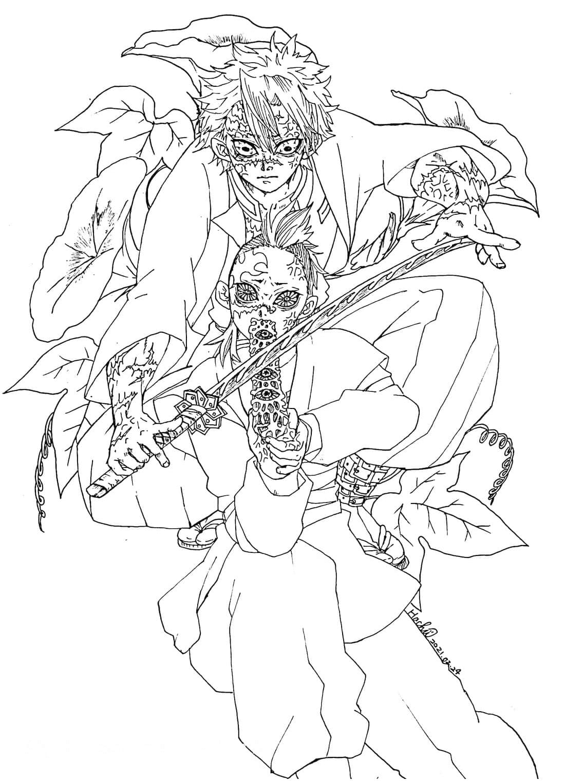Genya and Sanemi Shinazugawa Coloring Page