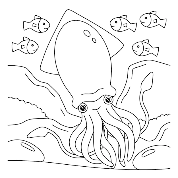 Giant Squid for Kids Coloring Page