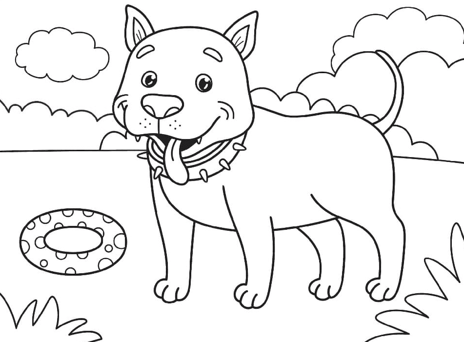 pitbull feliz para niños para colorear página
