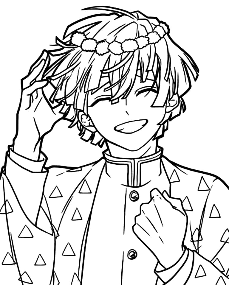 Happy Zenitsu Coloring Pages