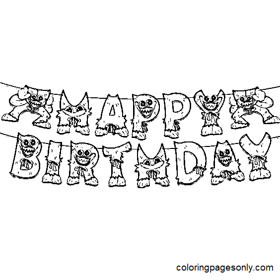Huggy Wuggy Happy Birthday Coloring Pages