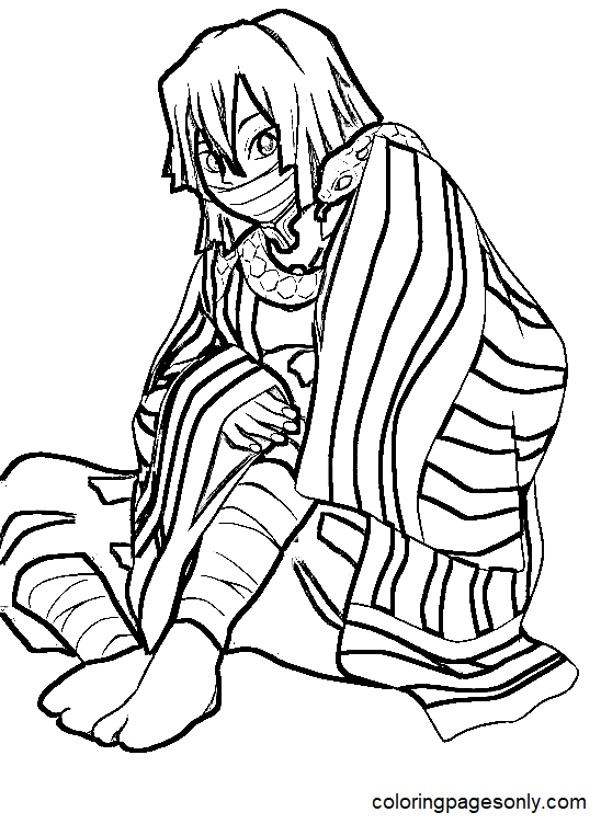 Iguro Obanai with Snake Coloring Page