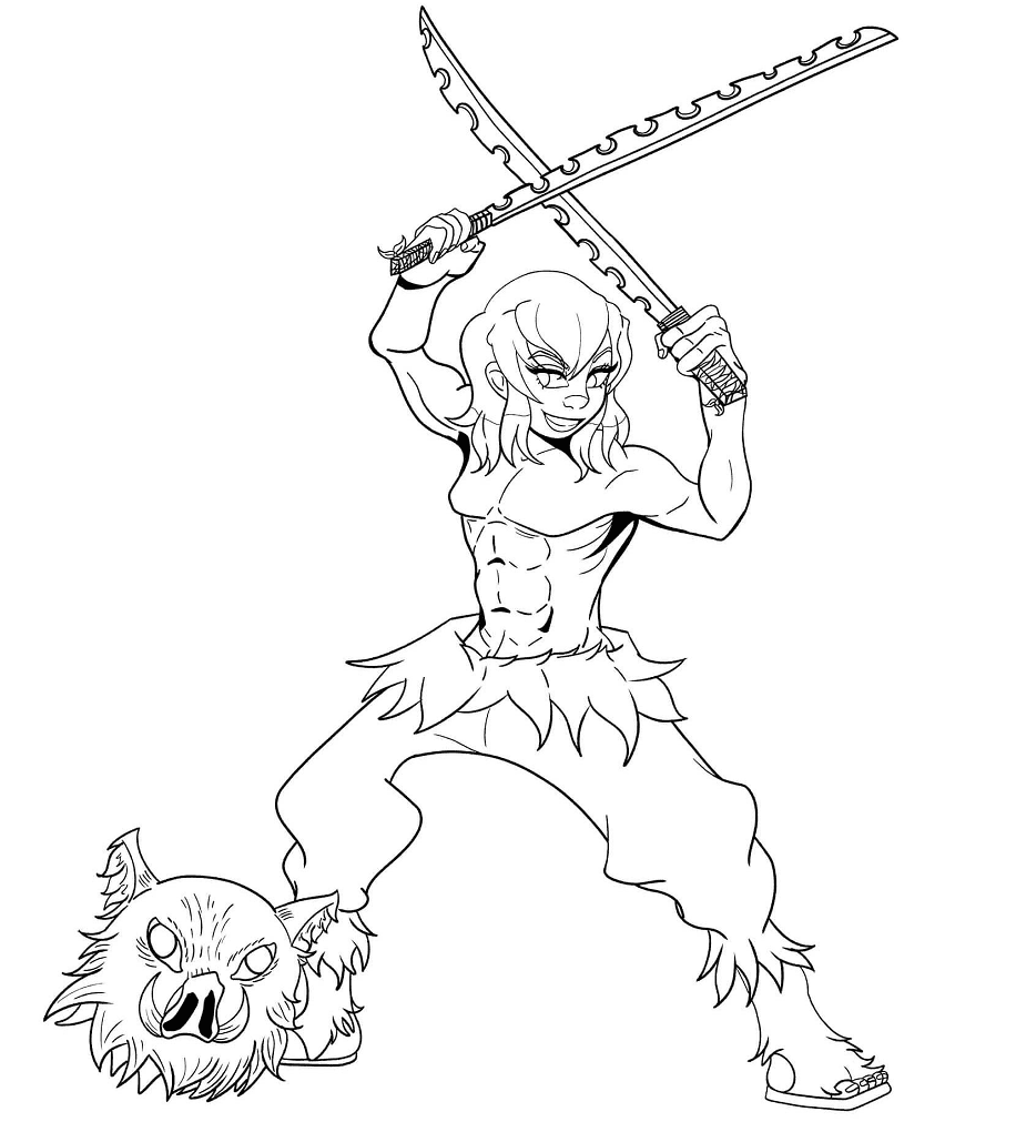 Inosuke Hashibira from Demon Slayer Coloring Pages