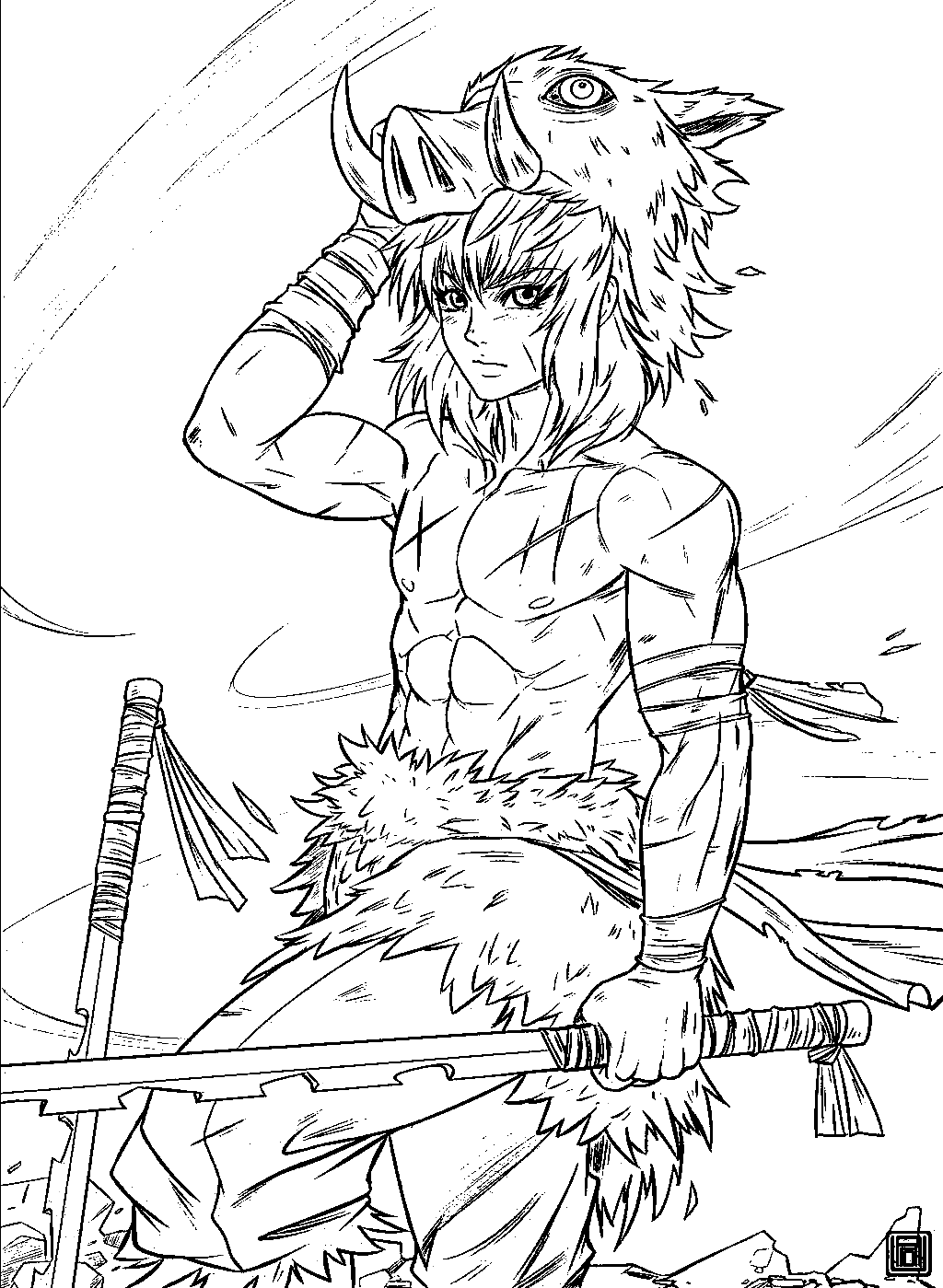 Inosuke took off the mask Coloring Page
