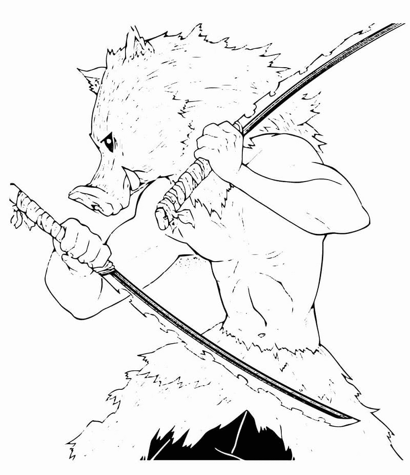 Inosuke with Swords Coloring Pages