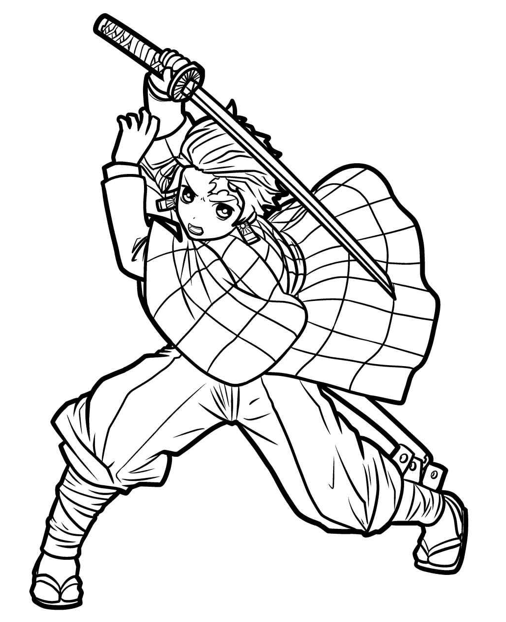 Kamado Tanjiro with Sword Coloring Pages