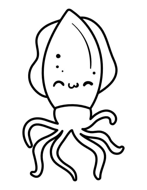 Kawaii Squid Coloring Pages