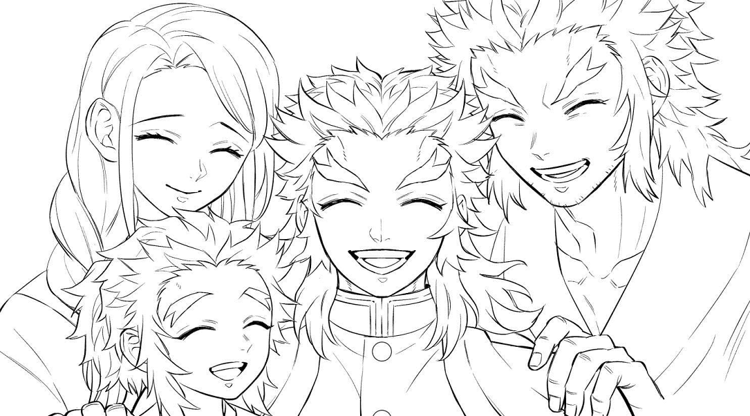 Kyojuro Rengoku A Family Coloring Pages