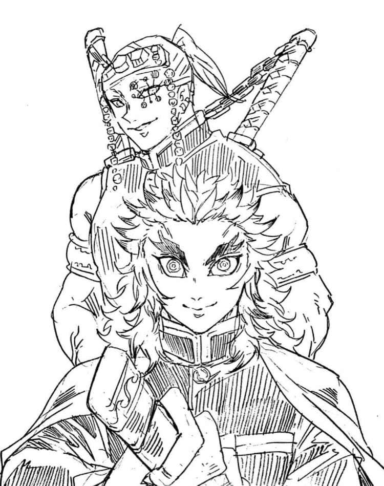 Kyojuro Rengoku com Tengen Uzui de Kyojuro Rengoku