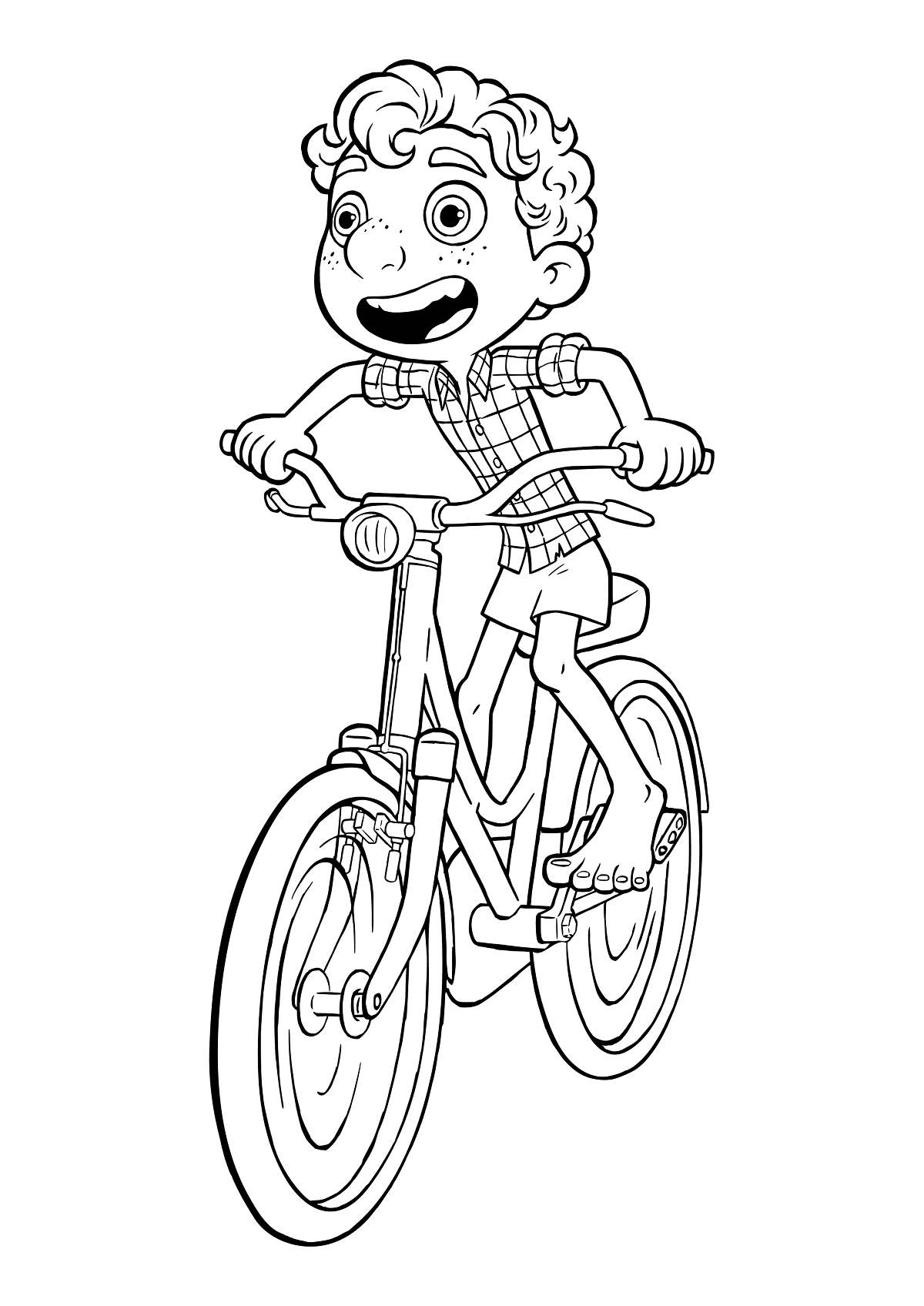 Luca in sella ad una bici da Luca