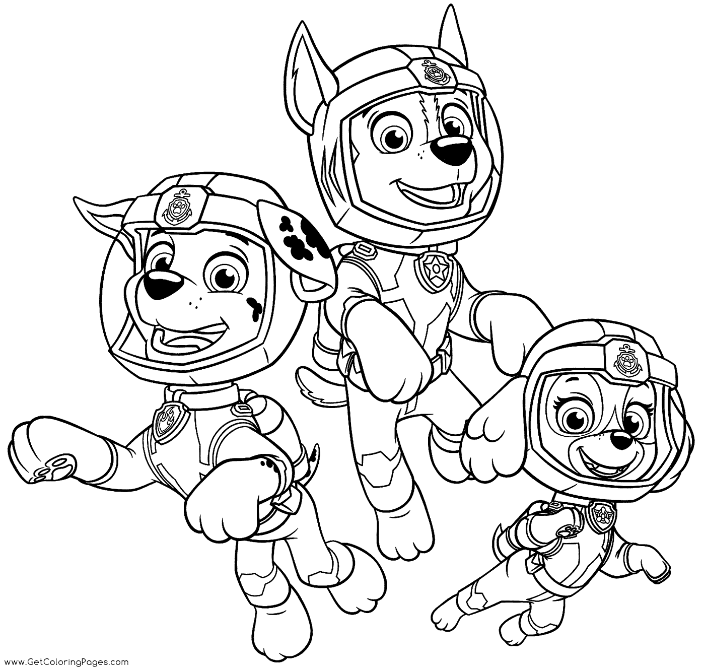 Marshall with Chase and Skye Coloring Page