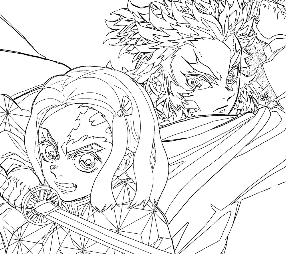 Para Colorir Akaza E Rengoku Chibi Imprimir Grátis