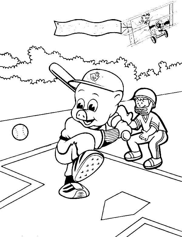 Piggly Wiggly Playing Baseball Coloring Page