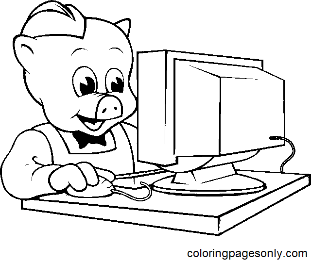 Piggly Wiggly usando una computadora Página para colorear
