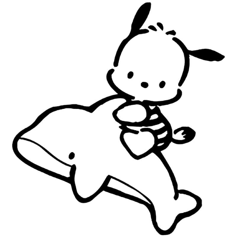 Pochacco riding Dolphin Coloring Page