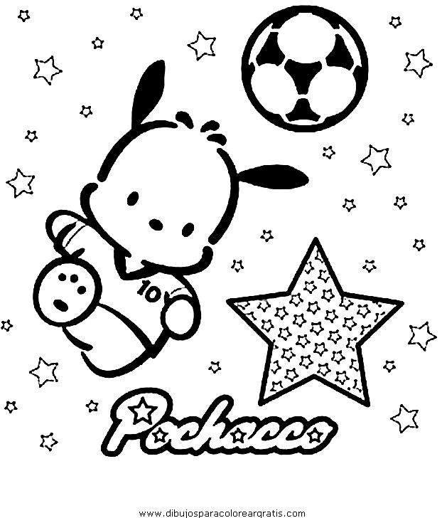 Pochacco With Ball And Star Coloring Pages