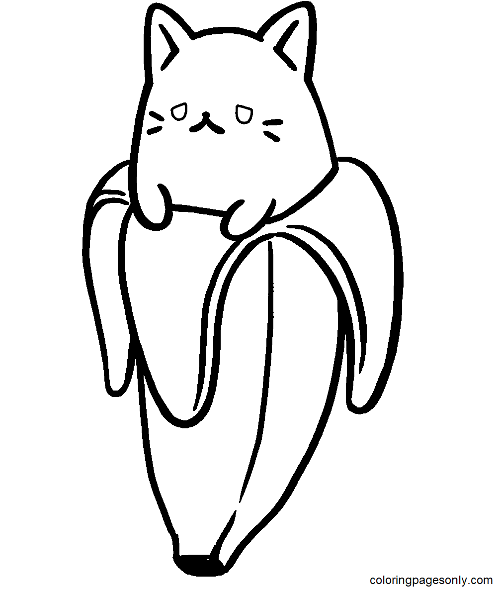 Раскраска кот в банане