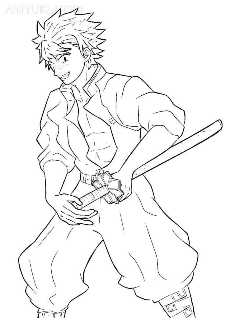 Sanemi Shinazugawa with Sword Coloring Page