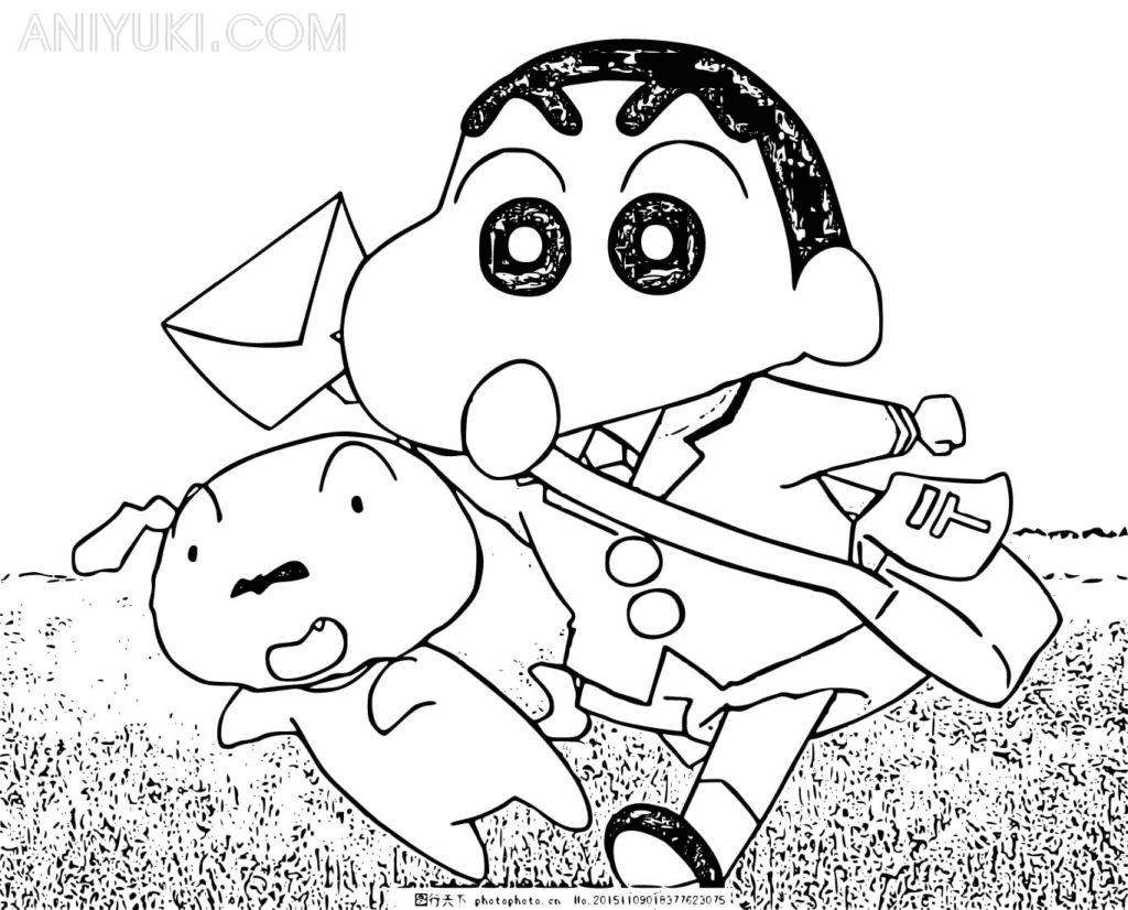 Shin Chan with Dog Coloring Page