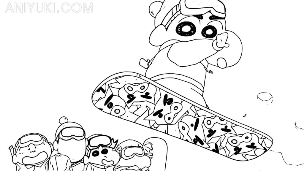 Shin chan Snowboarding Coloring Pages