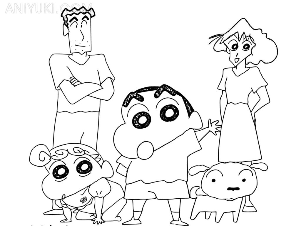 Shin chan and Family Coloring Pages