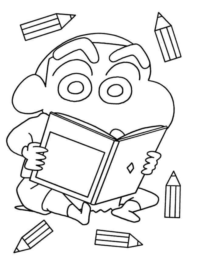 Shin-chan reads Book Coloring Page