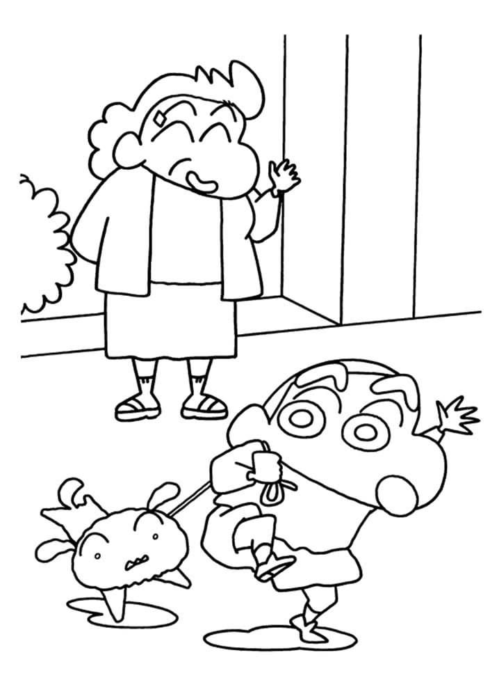 Shin-chan with Grandma Coloring Page