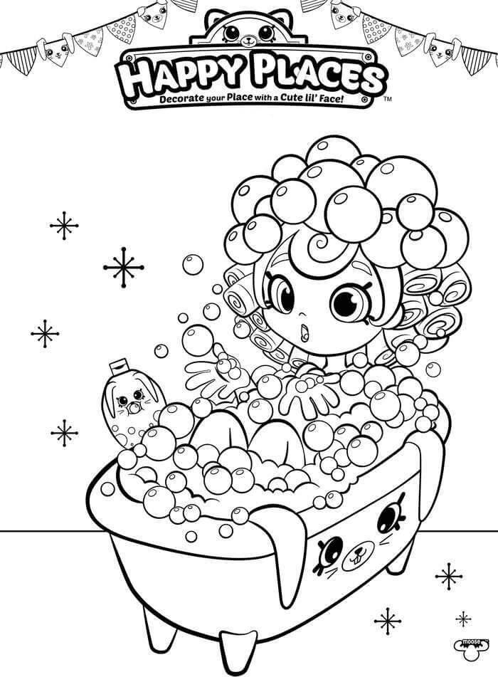 Página para colorir Shoppies Bubbleisha e Coelhinho do Banho