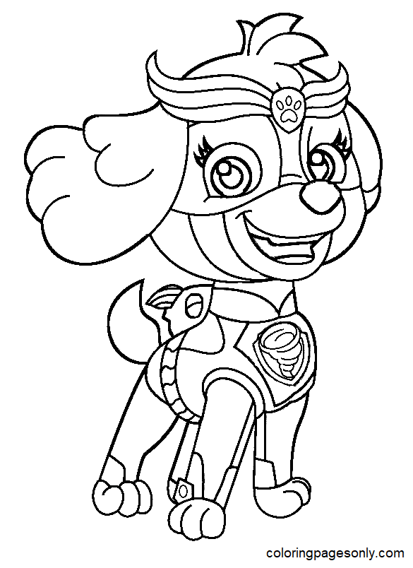 Skye from Paw Patrol Mighty Pups Coloring Page